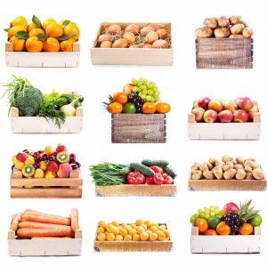 set of various fruits and vegetables